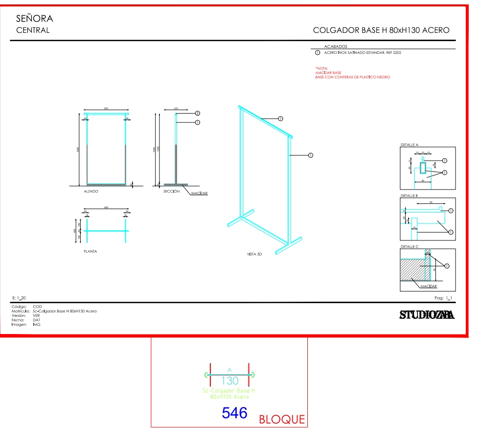 Sc-Colgador Base H 80xH130 Acero